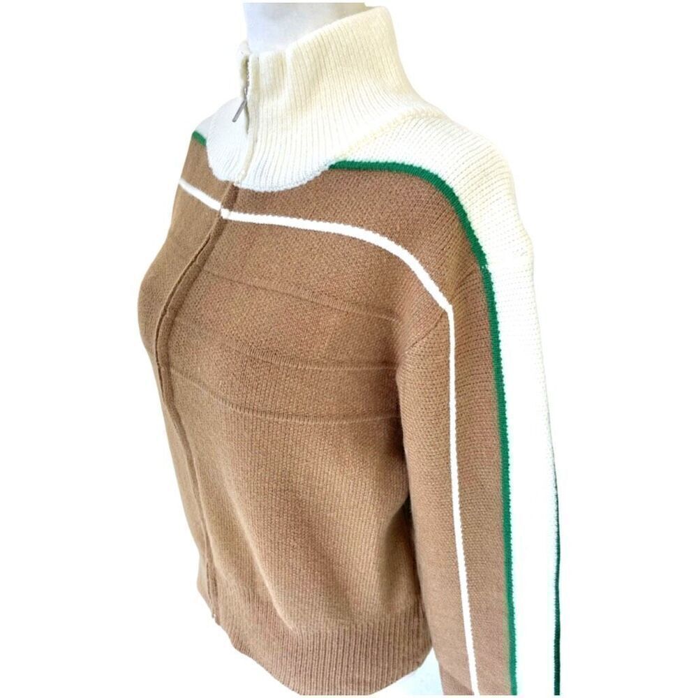 Bucketlist Colorblock Wool Blend Full Zip Knit Cardigan Sweater Brown Medium - Picture 2 of 7